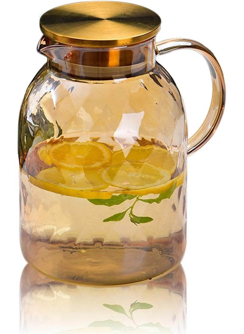 Amber Glass Pitcher with Lid Water Pitcher Beverage Pitchers Glass Carafe for Juice Milk Hot Cold Beverage Coffee Lemonade Ice Tea Pitcher 60 oz - Image 1